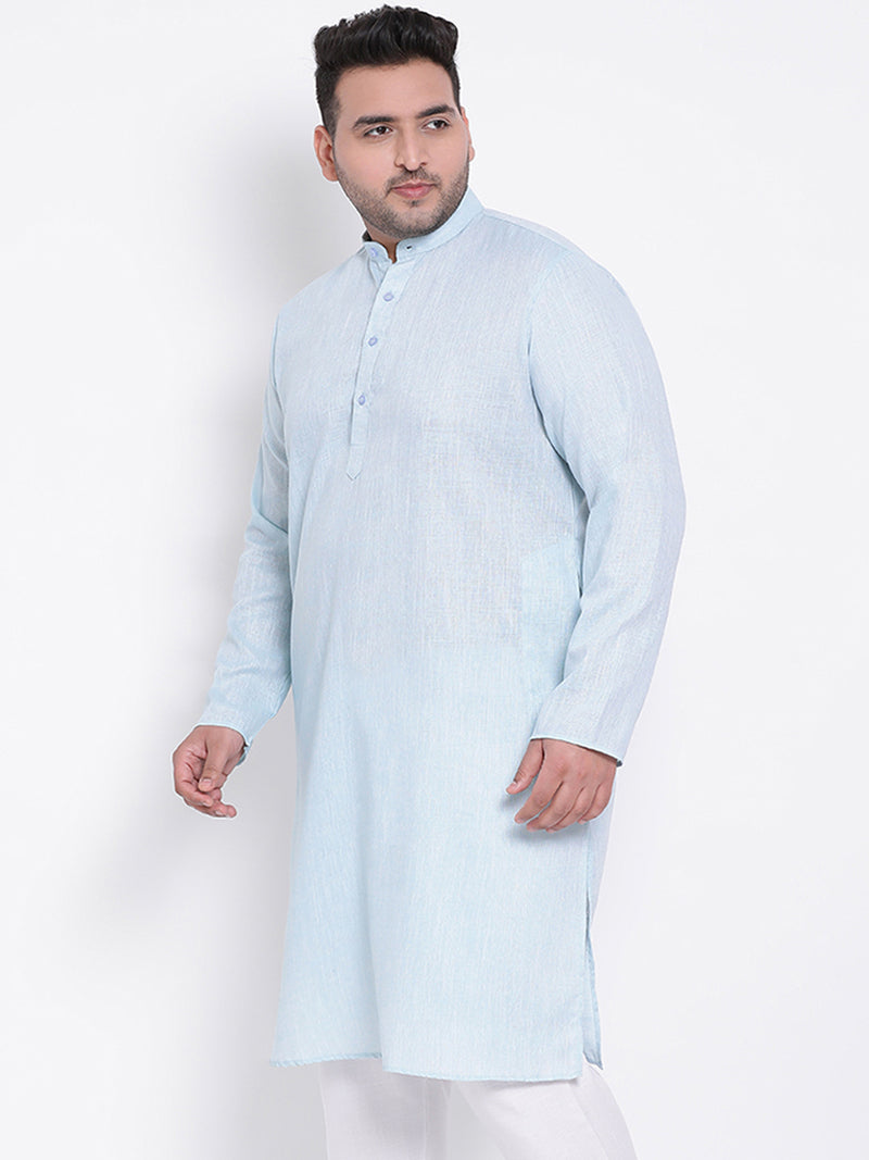 Hangup Men Standard Solid Men's Indian Wear-Aqua_Linen_OnlyLongKurta