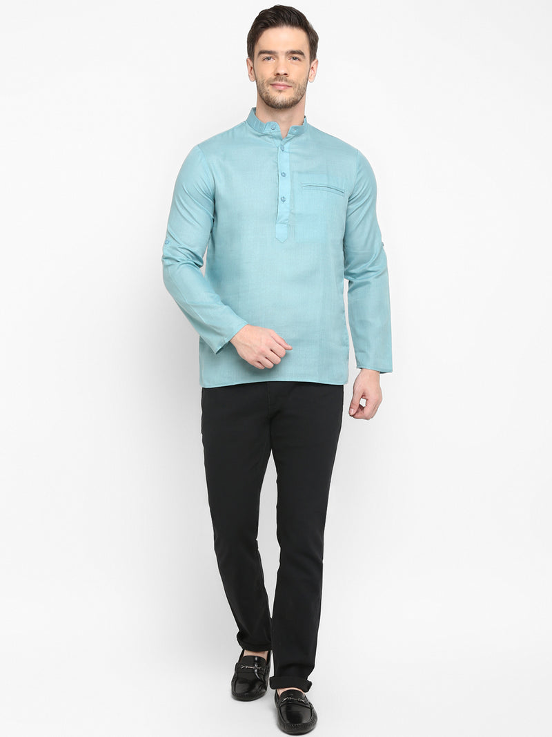 Hangup Men Standard Solid Men's Indian Wear-Aqua_Magic_Bon_ShortKurta