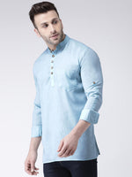 Hangup Men Slim Solid Men's Indian Wear-AquaShortKurta