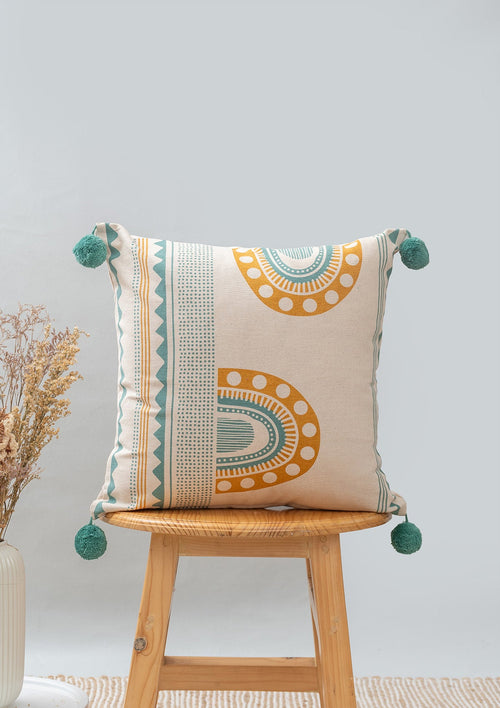 Aura 100% cotton boho cushion cover for sofa - Aqua blue-240452025