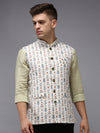 Men Mandarin Collar Printed Cream Nehru Jacket-B-522-Cream