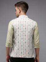 Men Mandarin Collar Printed Cream Nehru Jacket-B-522-Cream