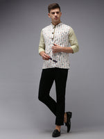 Men Mandarin Collar Printed Cream Nehru Jacket-B-522-Cream