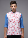 Men Mandarin Collar Printed Pink Nehru Jacket-B-523-Pink