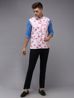 Men Mandarin Collar Printed Pink Nehru Jacket-B-523-Pink