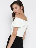 White Bow Front Bardot Crop Top