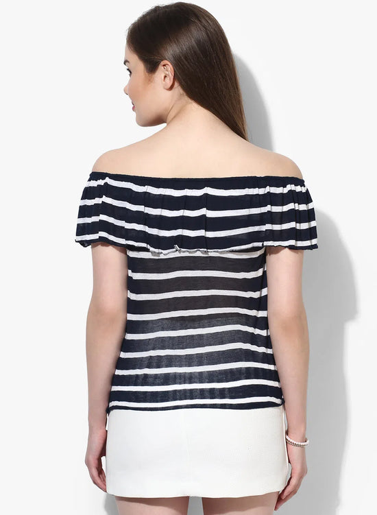 Blue And White Striped Layered Bardot Top