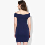 Navy Blue Textured Bandage Bardot Dress