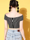 Veni Vidi Vici Black Horizontal Stripe Bandage Bardot Top