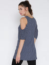 Blue And Red Striped Cold Shoulder Long