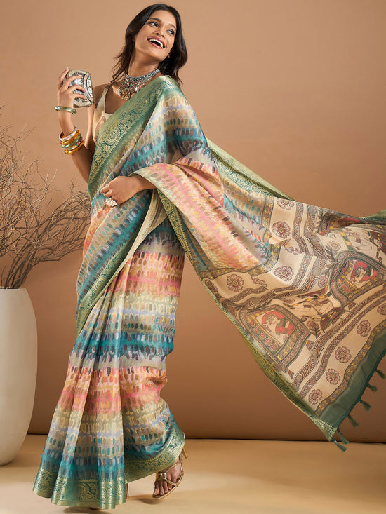 Saree Mall Women's Kanjeevaram  Multicolored Printed Designer Saree With Blouse Piece-BAHULA105