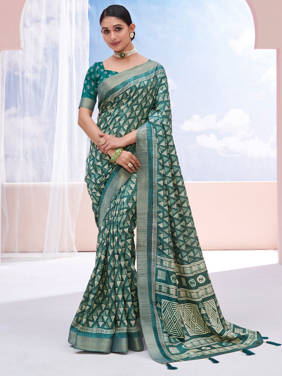 Saree Mall Women's Dola  Teal Blue Printed Designer Saree With Blouse Piece-BARFI1001