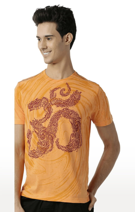 Huetrap Orange Mens Short Sleeve Graphic Printed Tshirt-HT13MKGRABZO00325