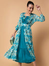 Women Solid Turquoise Blue Midi Fit and Flare Dress with Shrug and Belt-BC-BK-539-Turquoiseblue