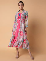 Women Solid Pink Midi Fit and Flare Dress with Shrug and Belt-BC-BK-541-Pink