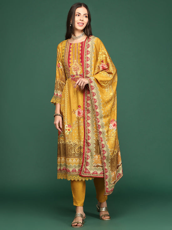 Women Floral Mustard Anarkali Kurta Set with Dupatta-BC-SK-1931-Mustard