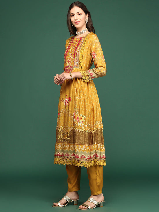 Women Floral Mustard Anarkali Kurta Set with Dupatta-BC-SK-1931-Mustard