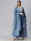 Women A-Line Blue Printed Kurti and Sharara Comes with Dupatta-BC1091-Blue