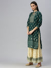 Women Straight Green Printed Kurta and Sharara Comes with Dupatta-BC1222-Green