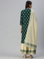 Women Straight Green Printed Kurta and Sharara Comes with Dupatta-BC1222-Green