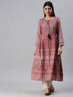 Women Anarkali Pink Printed Kurta and Trousers-BC1316-Pink