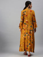 Women Mandarin Collar Printed Yellow Anarkali Kurta-BCCK689-Yellow