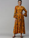 Women Mandarin Collar Printed Yellow Anarkali Kurta-BCCK689-Yellow