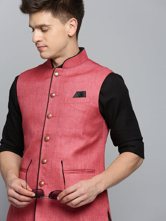 Men Mandarin Collar Solid Coral Nehru Jacket-BD-51340-Coral