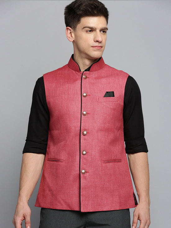 Men Mandarin Collar Solid Coral Nehru Jacket-BD-51340-Coral