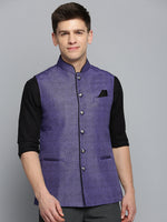 Men Mandarin Collar Solid Blue Nehru Jacket-BD-901-Blue