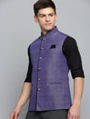 Men Mandarin Collar Solid Blue Nehru Jacket-BD-901-Blue