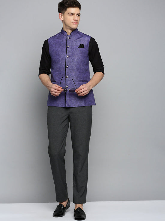 Men Mandarin Collar Solid Blue Nehru Jacket-BD-901-Blue