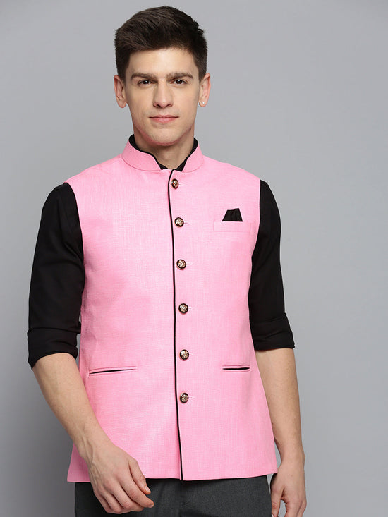 Men Mandarin Collar Solid Fuchsia Nehru Jacket-BD-901-Fuchsia