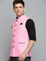 Men Mandarin Collar Solid Fuchsia Nehru Jacket-BD-901-Fuchsia