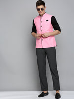 Men Mandarin Collar Solid Fuchsia Nehru Jacket-BD-901-Fuchsia