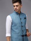 Men Mandarin Collar Solid Blue Nehru Jacket-BD-906-Blue