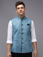 Men Mandarin Collar Solid Blue Nehru Jacket-BD-906-Blue