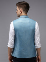 Men Mandarin Collar Solid Blue Nehru Jacket-BD-906-Blue