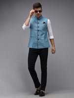 Men Mandarin Collar Solid Blue Nehru Jacket-BD-906-Blue