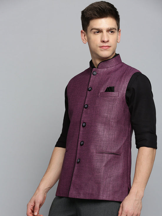 Men Mandarin Collar Solid Purple Nehru Jacket-BD-906-Purple