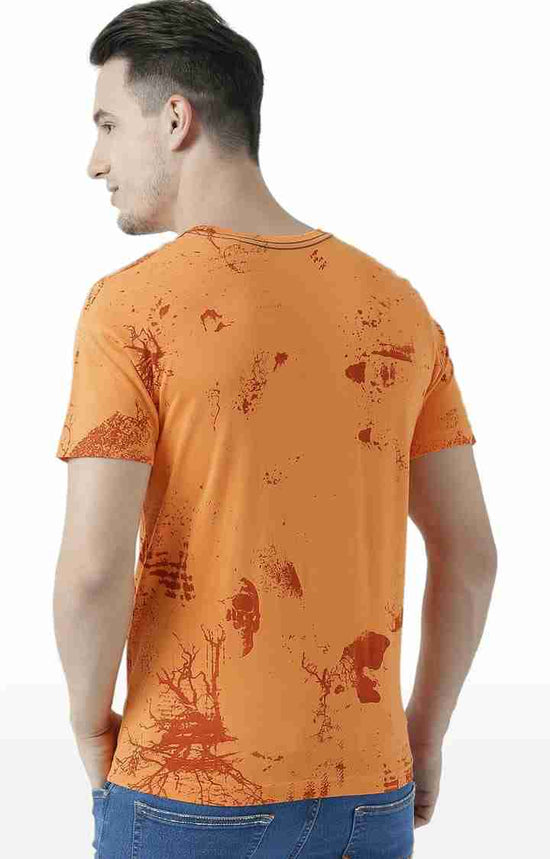 Huetrap Orange Mens Short Sleeve Graphic Printed Tshirt-HT17MKGRABZO01088