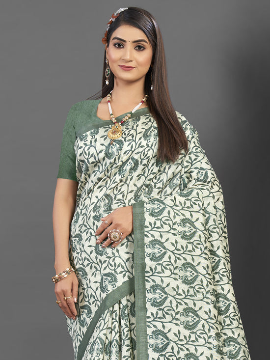 Saree Mall Women's Bhagalpuri  Off White Printed Designer Saree With Blouse Piece-BGP2726A