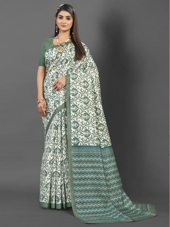 Saree Mall Women's Bhagalpuri  Off White Printed Designer Saree With Blouse Piece-BGP2726A