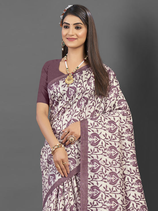 Saree Mall Women's Bhagalpuri  Off White Printed Designer Saree With Blouse Piece-BGP2726B