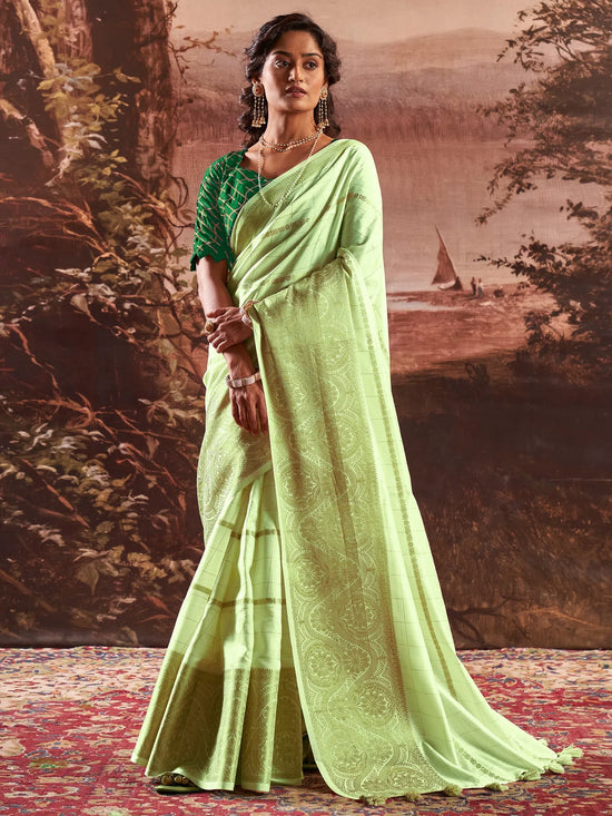 Saree Mall Women's  Blend Light Green Woven Design Designer Saree With Blouse Piece-BHGYA1003