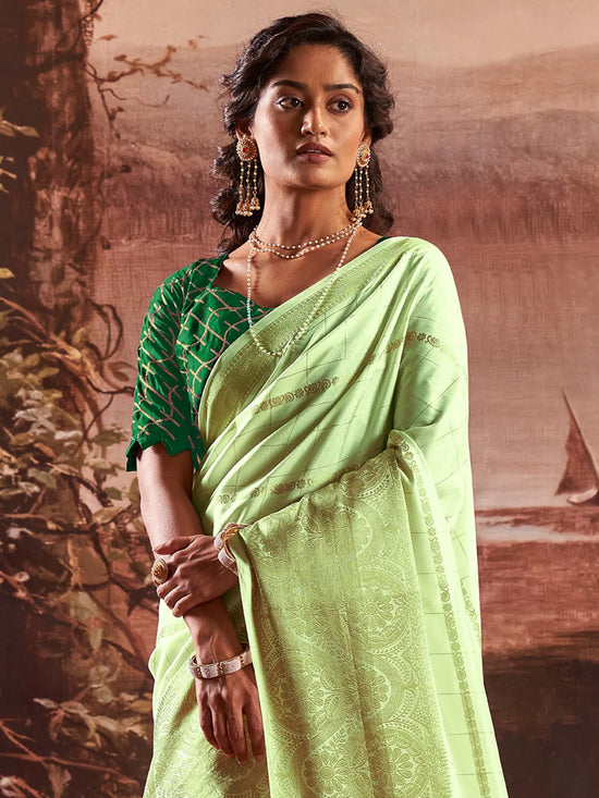 Saree Mall Women's  Blend Light Green Woven Design Designer Saree With Blouse Piece-BHGYA1003