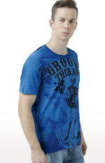 Huetrap Blue Mens Short Sleeve Graphic Printed Tshirt-HT17MKGRASUR00313