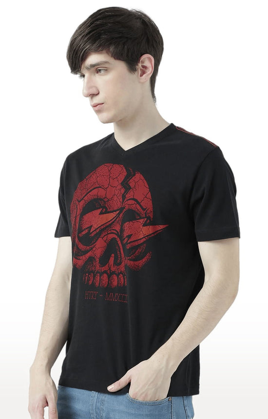 Huetrap Black Mens Short Sleeve Graphic Printed Tshirt-HT17MKGRABLK01021