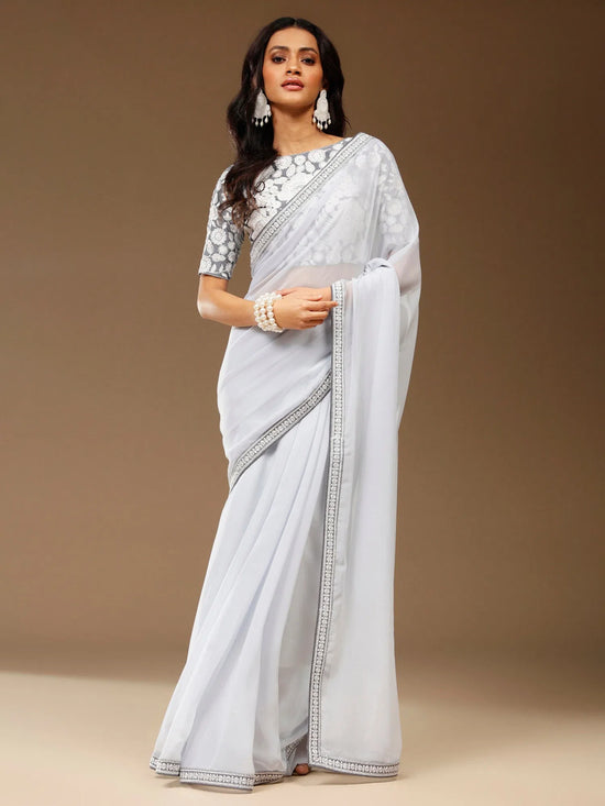 Saree Mall Women's Georgette Grey Embellished Designer Saree With Blouse Piece-BITTI572