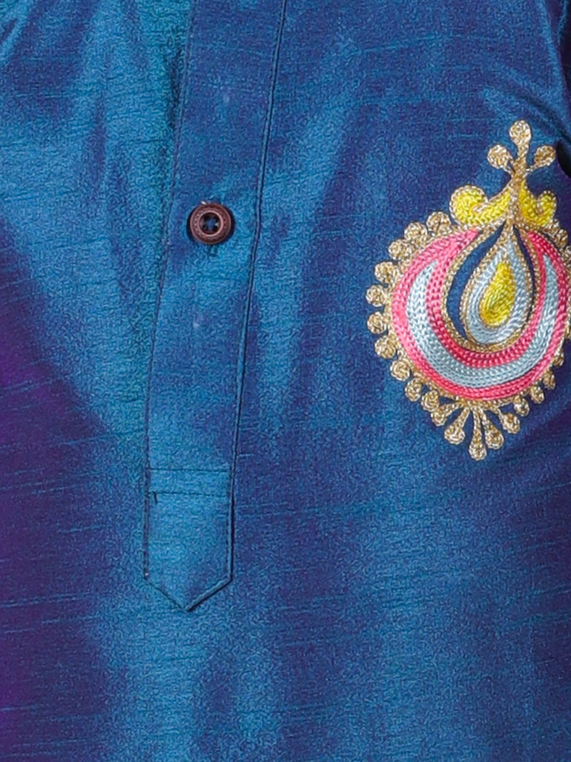BownBee Boys Hand Embroidered Silk Kurta Sherwani- Blue